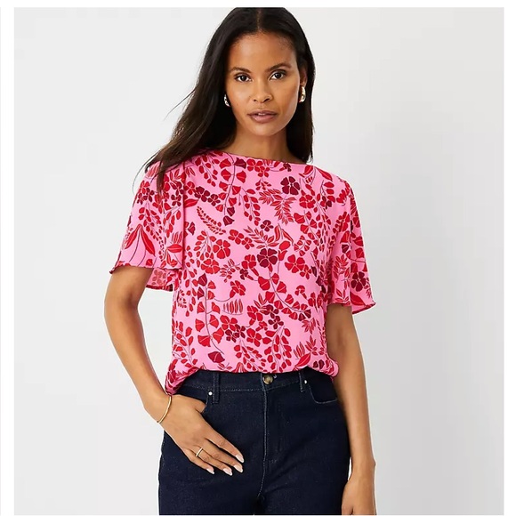 Ann Taylor Factory Petite Mixed Media Angel Sleeve Top - Picture 3 of 10